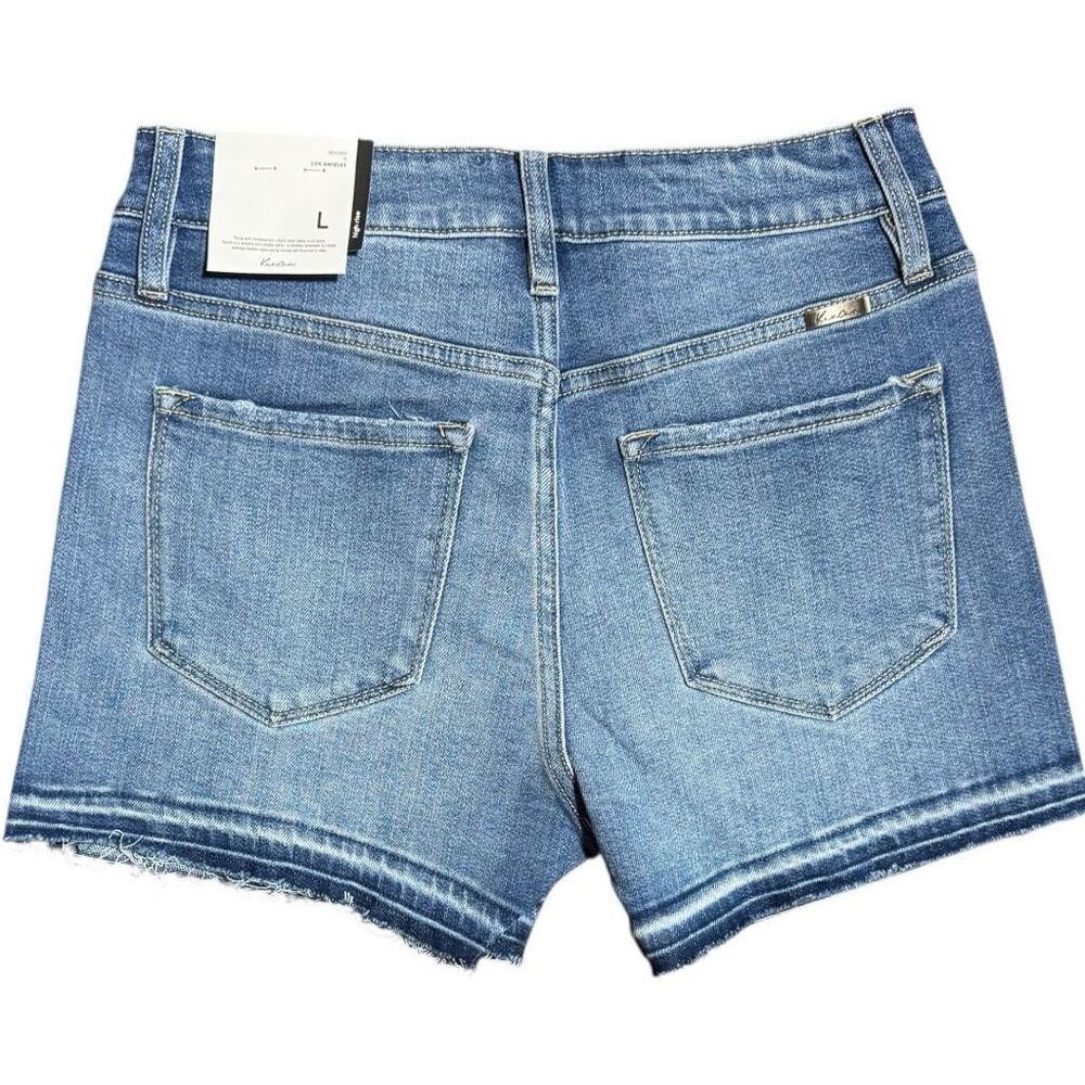 KanCan High Rise Button Fly Denim Shorts Raw Frayed Hem Medium Wash NWT - Picture 8 of 11